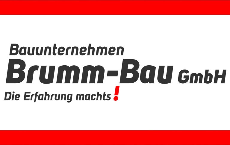 Logo der Baufirma Brumm-Bau GmbH mit dem Slogan "Die Erfahrung macht's!"