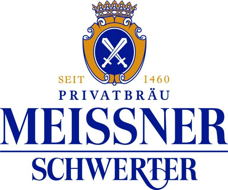 Logo der Privatbrauerei Meissner Schwerter, seit 1460, mit Schwertsymbol und Krone.