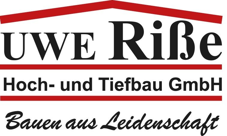 Logo der Firma Uwe Riße Hoch- und Tiefbau GmbH mit dem Slogan "Bauen aus Leidenschaft".