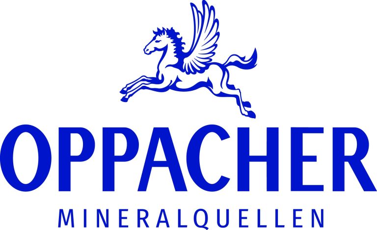Logo von Oppacher Mineralquellen mit einem geflügelten Pferd.