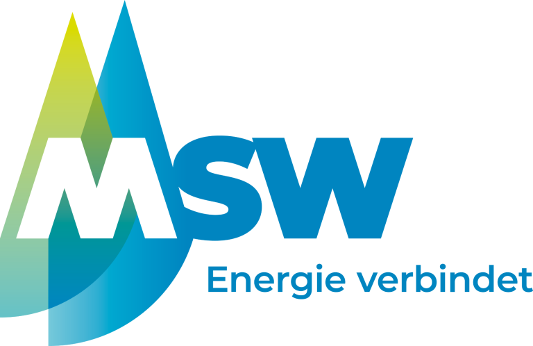 Logo der MSW mit den Worten "Energie verbindet" in blau und grün.